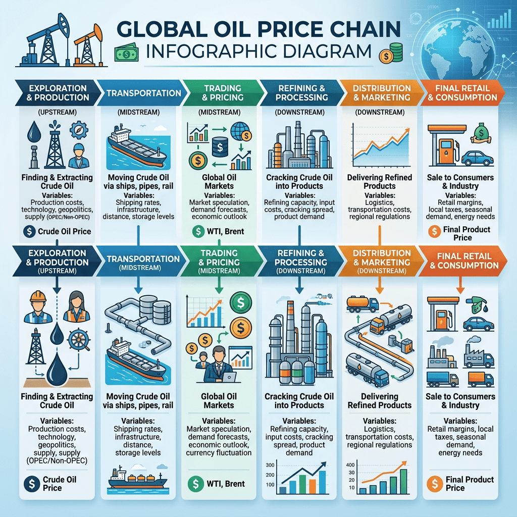 Oil price chain infographic diagram